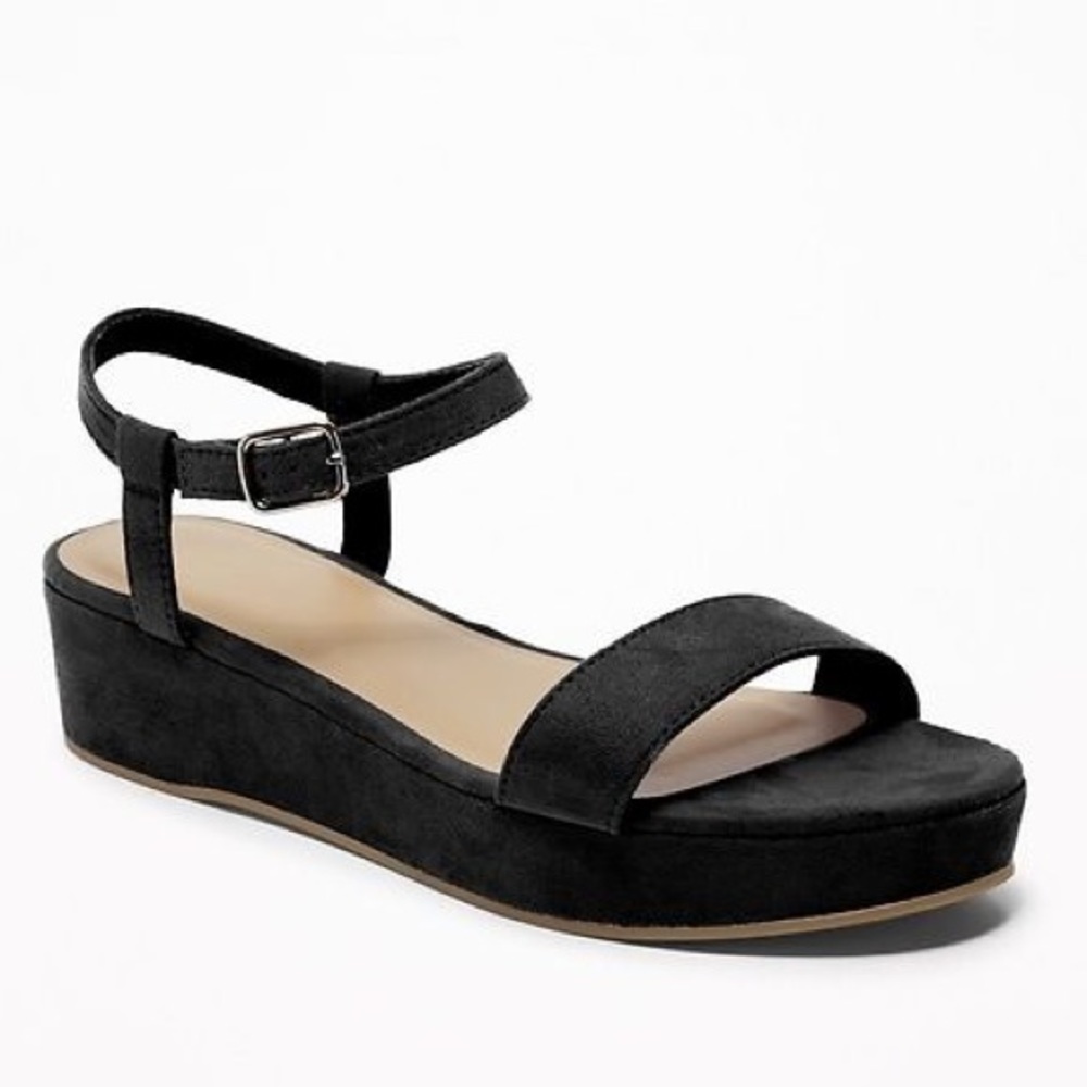 🧡 Faux-Suede Ankle-Strap Platform Sandals Black